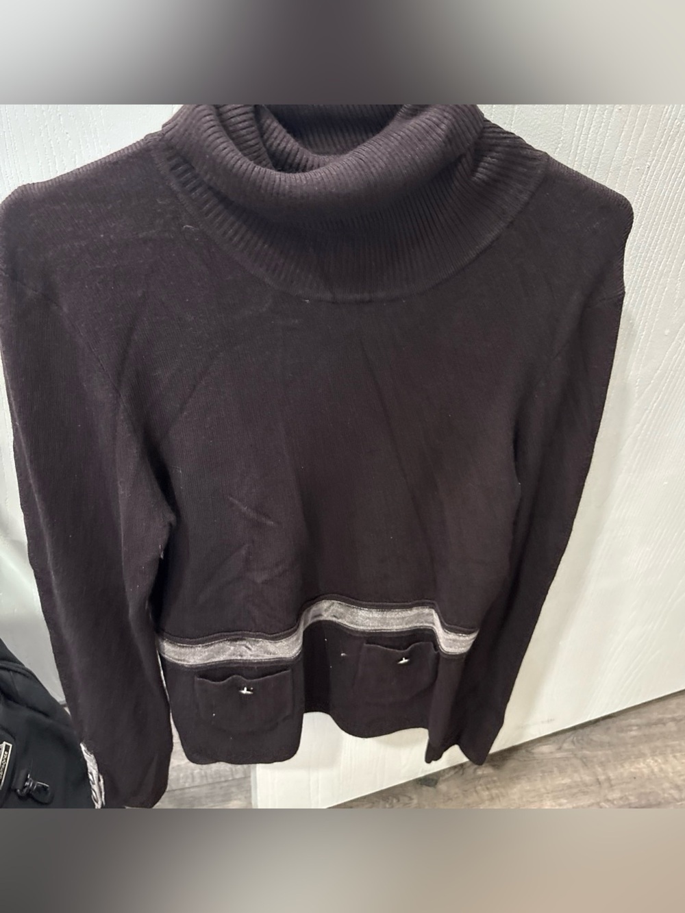 Men's Black Turtleneck Sweater with Pocket Detail